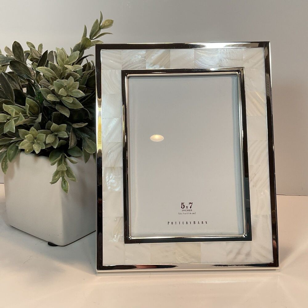 Pottery Barn Mother Of Pearl Frame  5 X 7” Photo Picture Modern NEW W Box *Nice*